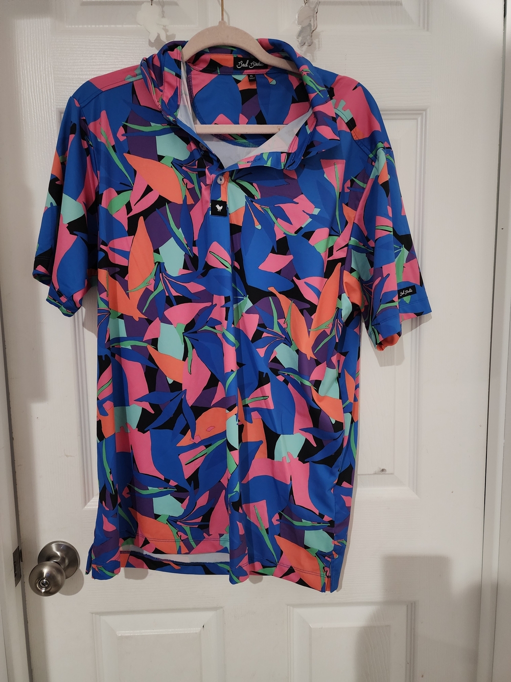 Bad Birdie Blue Multicolor Abstract Golf Polo